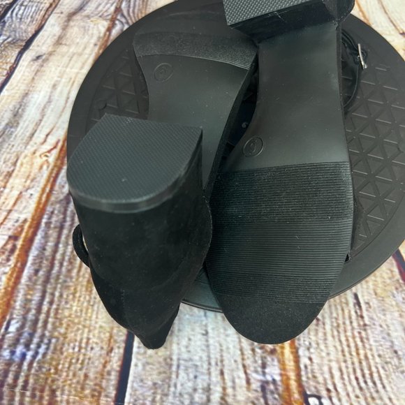 Madden Girl Solid Black Open Toe Adjustable Ankle Strap Block High Heels 6 M - Picture 7 of 9